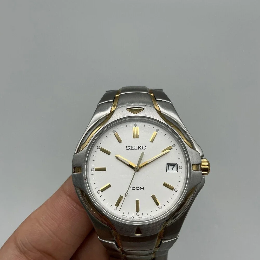 Seiko Mens Watch 38mm 7N42-7C00 Two Tone Stainless Date 100M New Battery 7